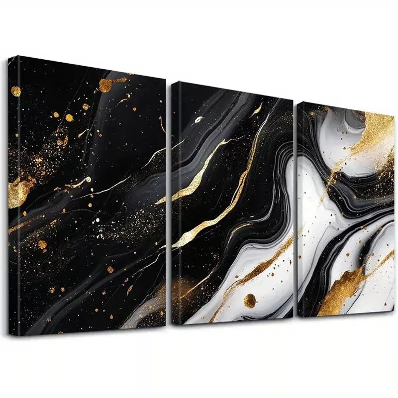 3pcs Black And Gold Aesthetic Veins Marble Wall Art Set Canvas Framed 40x60cm - High Quality Print 100% Australian Made Wall Canvas Ready to Hang
