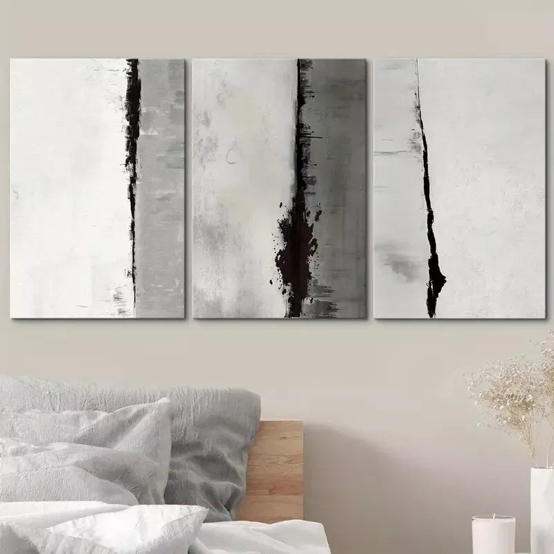 3pcs Black Gray Geometric Color Blocks Abstract Shapes Canvas Framed 40x60cm - High Quality Print 100% Australian Made Wall Canvas Ready to Hang