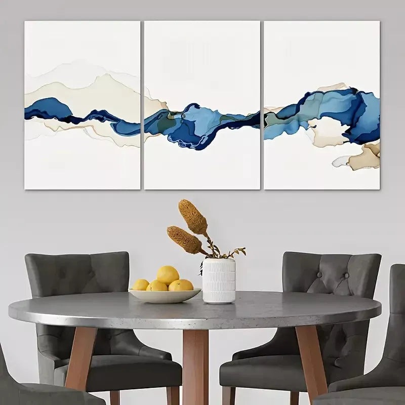 3pcs Blue and Brown Watercolor Paintings Canvas Framed 40x60cm - High Quality Print 100% Australian Made Wall Canvas Ready to Hang