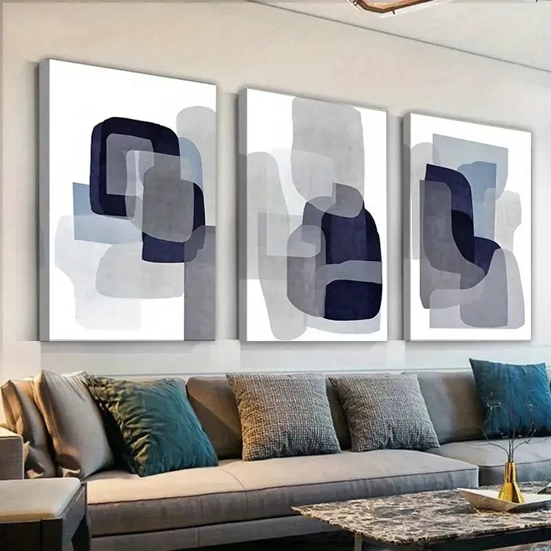 3pcs Blue and Grey Abstract Art Canvas Framed 40x60cm - High Quality Print 100% Australian Made Wall Canvas Ready to Hang