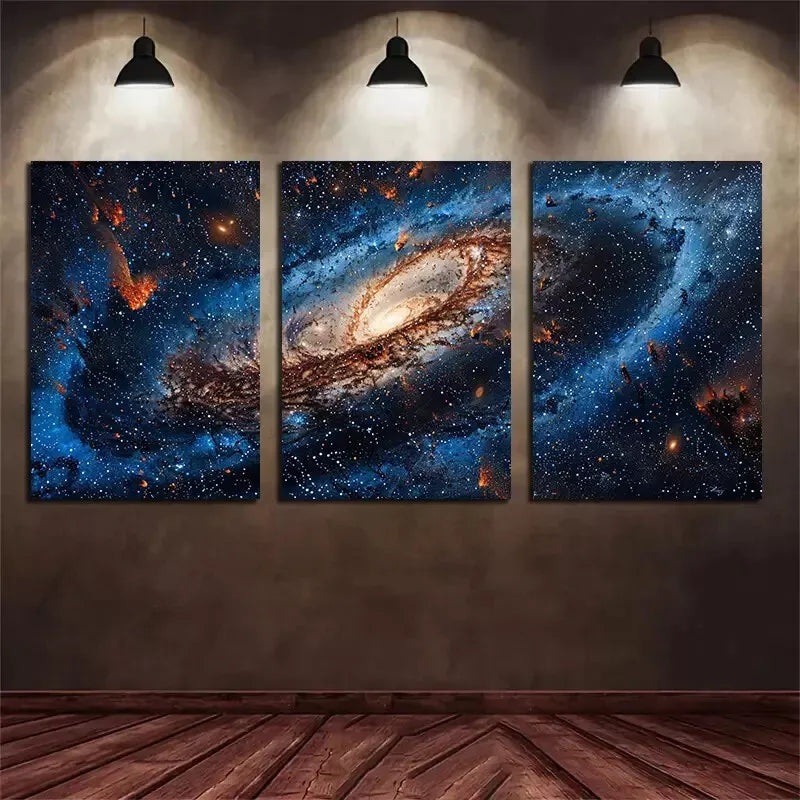 3pcs Blue Galaxy Background with Stars and A Big Milky Way Canvas Framed 40x60cm - High Quality Print 100% Australian Made Wall Canvas Ready to Hang