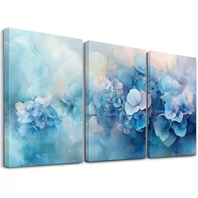 3pcs Blue Hydrangeas Summer Flowers Painting Wall Art Set Canvas Framed 40x60cm - High Quality Print 100% Australian Made Wall Canvas Ready to Hang