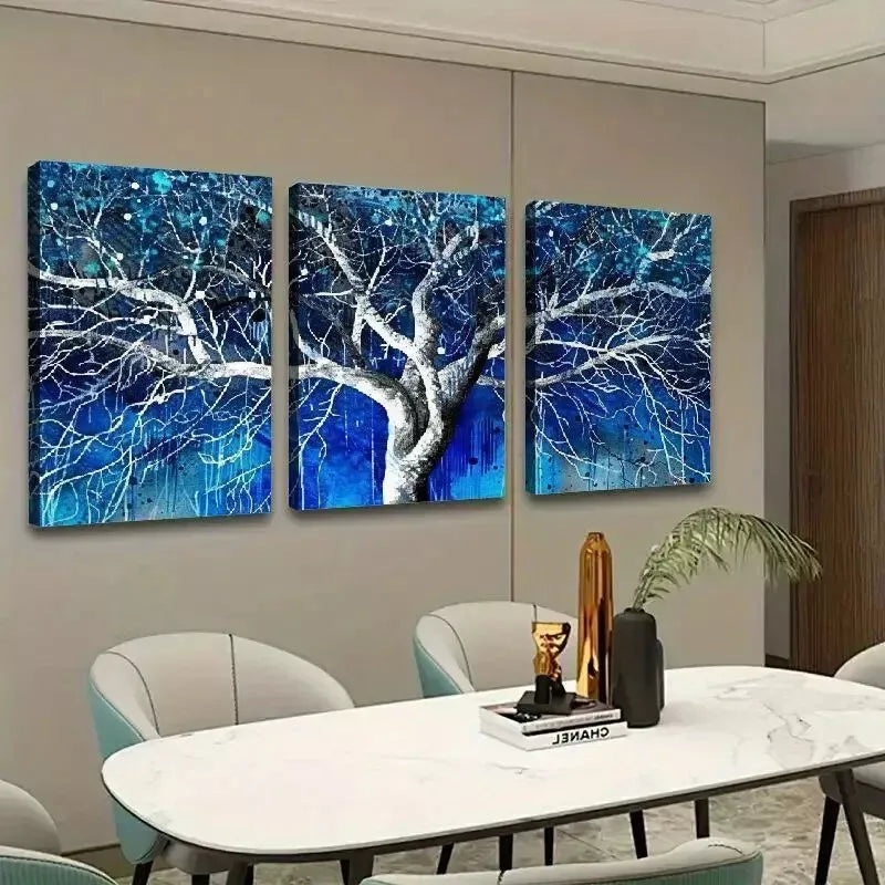 3pcs Blue Tree White Branches Canvas Framed 40x60cm - High Quality Print 100% Australian Made Wall Canvas Ready to Hang