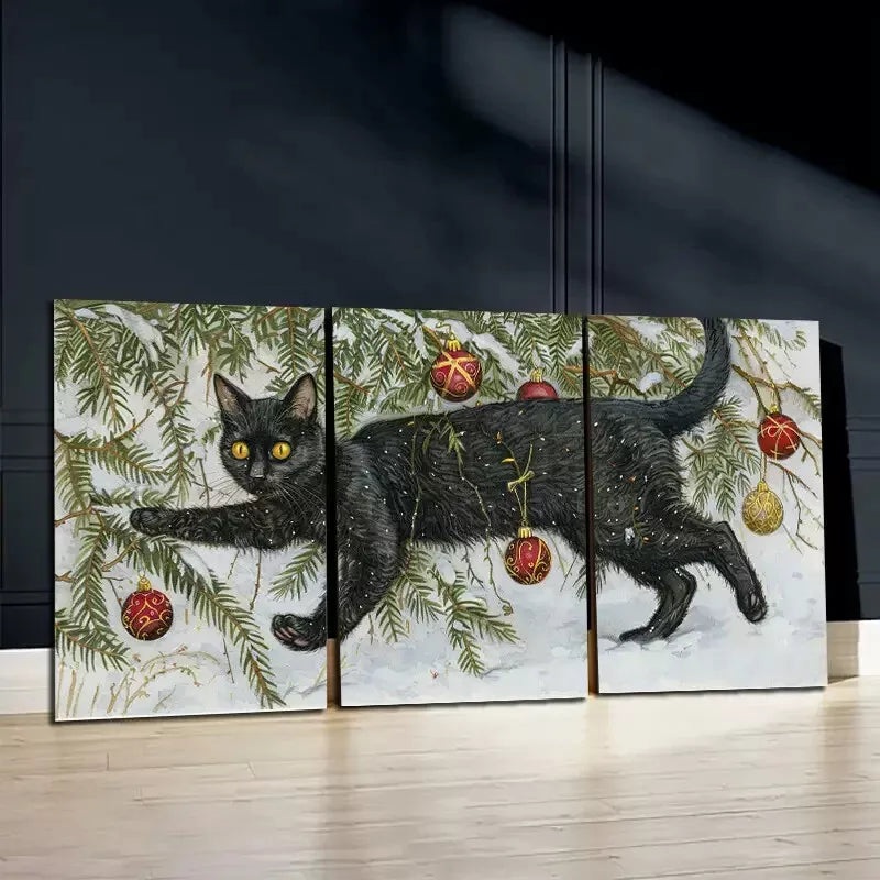 3pcs Charming Black Cat Canvas Framed 40x60cm - High Quality Print 100% Australian Made Wall Canvas Ready to Hang