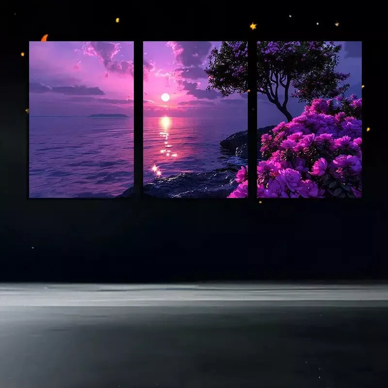 3pcs Cherry Blossom Lake Sunset Canvas Framed 40x60cm - High Quality Print 100% Australian Made Wall Canvas Ready to Hang