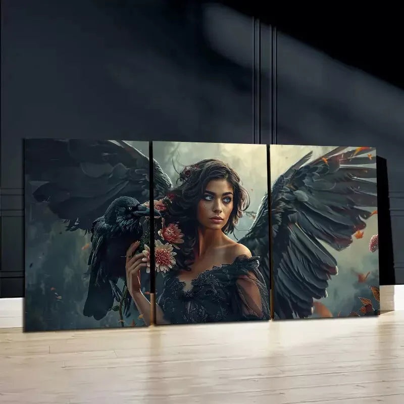 3pcs Crow On An Angles' Shoulder  Canvas Framed 40x60cm - High Quality Print 100% Australian Made Wall Canvas Ready to Hang
