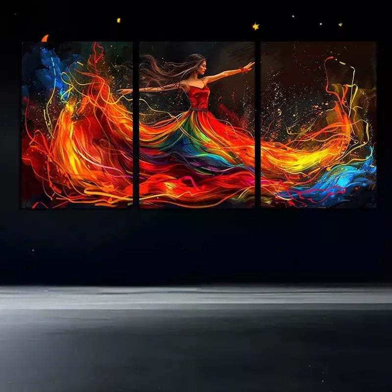3pcs Dancer In Her Fiery Dress Canvas Framed 40x60cm - High Quality Print 100% Australian Made Wall Canvas Ready to Hang