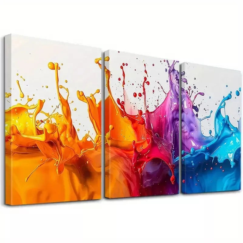 3pcs Decorative Blue And Orange Paint Splash Wall Art Set Canvas Framed 40x60cm - High Quality Print 100% Australian Made Wall Canvas Ready to Hang