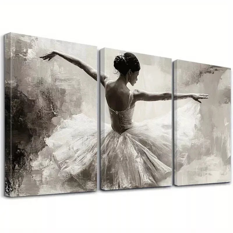 3pcs Elegance Decorative Ballerina White Tutu Wall Art Set Canvas Framed 40x60cm - High Quality Print 100% Australian Made Wall Canvas Ready to Hang