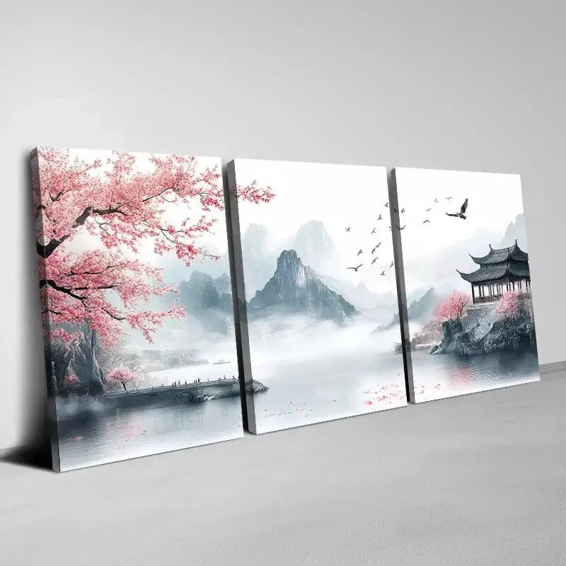 3pcs Elegant Landscape Mountains Lake Painting Wall Art Canvas Unframed/Framed Wall Art Set Canvas Framed 40x60cm - High Quality Print 100% Australian Made Wall Canvas Ready to Hang
