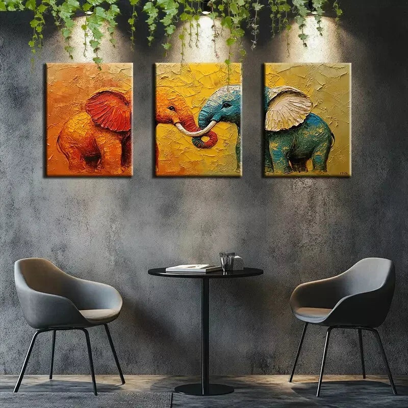 3pcs Elephant Duo Canvas Framed 40x60cm - High Quality Print 100% Australian Made Wall Canvas Ready to Han