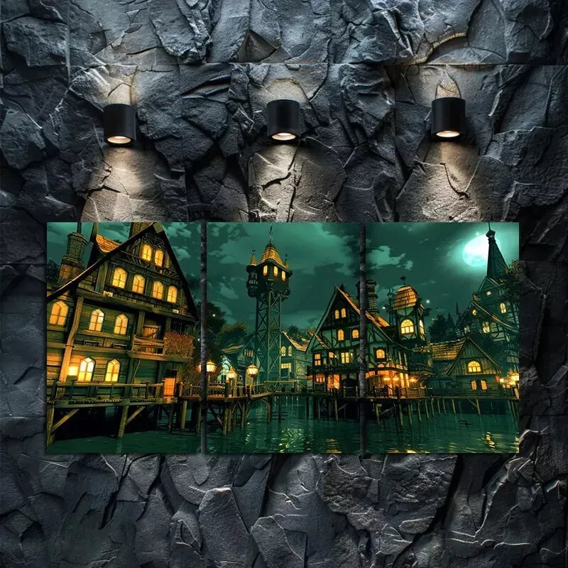 3pcs Fantasy Water City Canvas Framed 40x60cm - High Quality Print 100% Australian Made Wall Canvas Ready to Hang