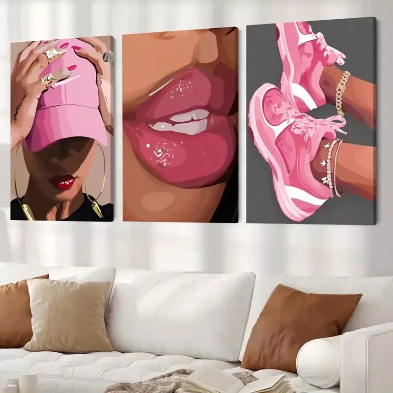 3pcs Fashion Girl Abstract Canvas Framed 40x60cm - High Quality Print 100% Australian Made Wall Canvas Ready to Hang