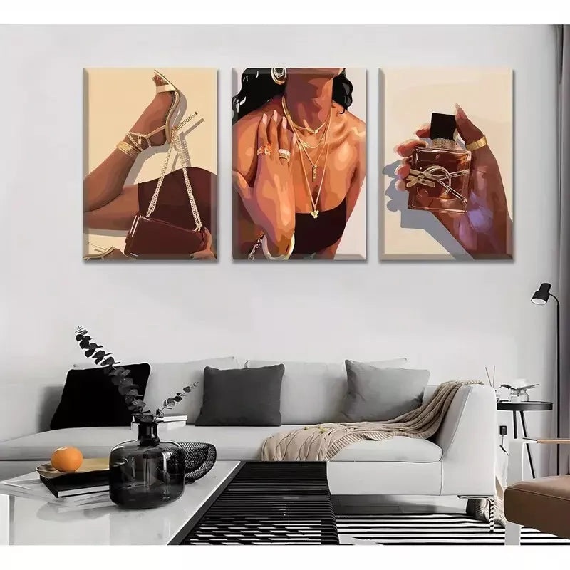 3pcs Female Picture Fashionable Girl Abstract Canvas Framed 40x60cm - High Quality Print 100% Australian Made Wall Canvas Ready to Hang