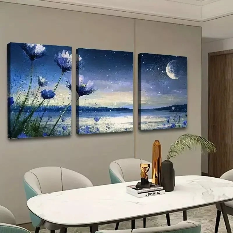 3pcs Flowers Moon Scenery Canvas Framed 40x60cm - High Quality Print 100% Australian Made Wall Canvas Ready to Hang