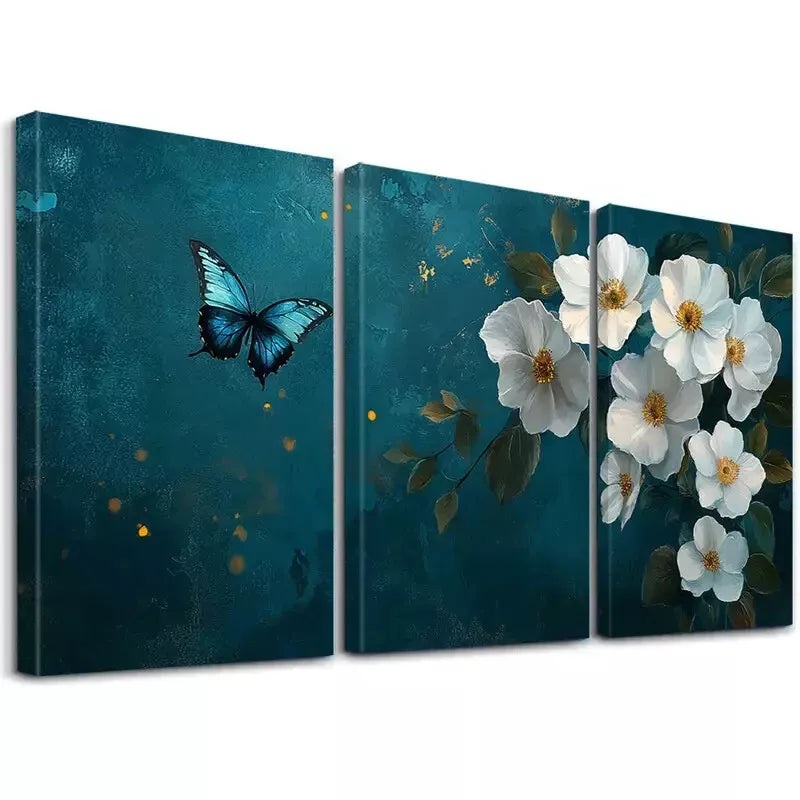 3pcs  Modern Classic Blue Leaves Abstract Wall Art Set Canvas Framed 40x60cm - High Quality Print 100% Australian Made Wall Canvas Ready to Hang
