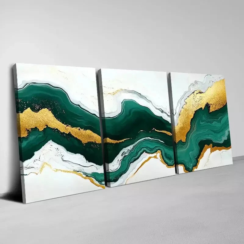3pcs Abstract Beautiful Green Marble Texture Wall Art Set Canvas Framed 40x60cm - High Quality Print 100% Australian Made Wall Canvas Ready to Hang