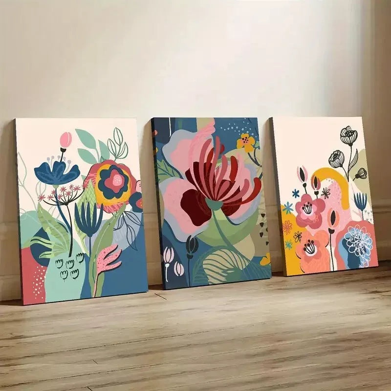3pcs Abstract Decorative London Flower Market Wall Art Set Canvas Framed 40x60cm - High Quality Print 100% Australian Made Wall Canvas Ready to Hang