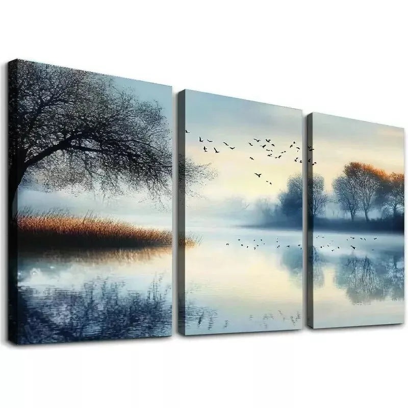 3pcs Abstract Elegant Tranquil Lake Reflection Wall Art Set Canvas Framed 40x60cm - High Quality Print 100% Australian Made Wall Canvas Ready to Hang