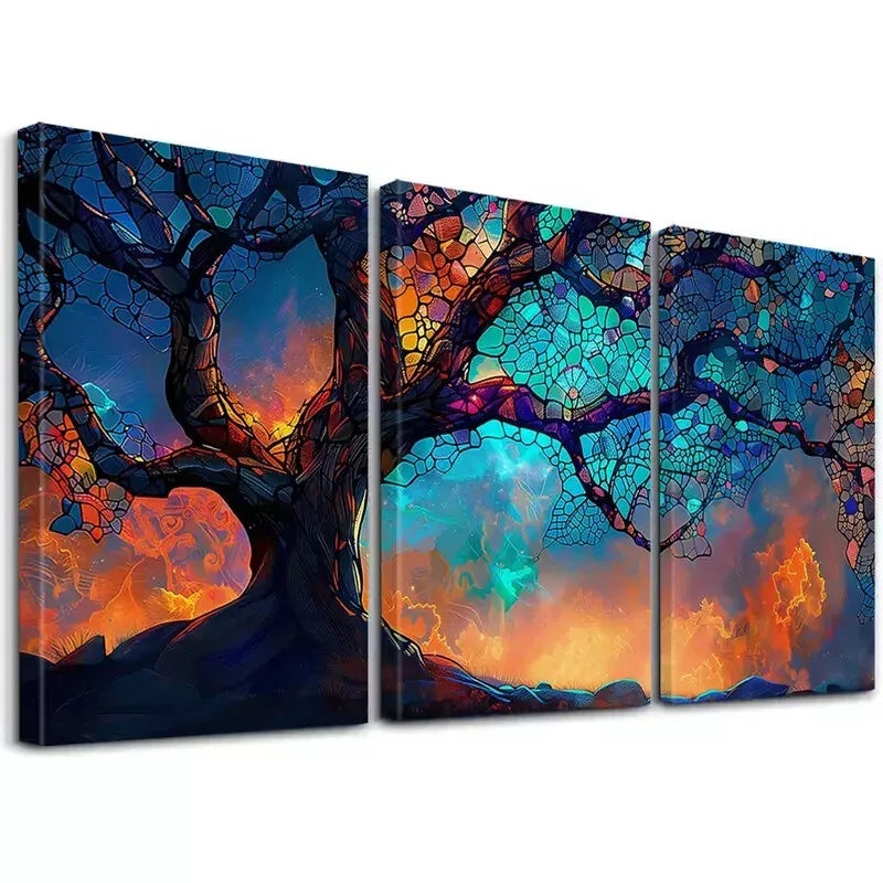 3pcs Abstract Fiery Dreamscape Cosmic Tree Wall Art Set Canvas Framed 40x60cm - High Quality Print 100% Australian Made Wall Canvas Ready to Hang