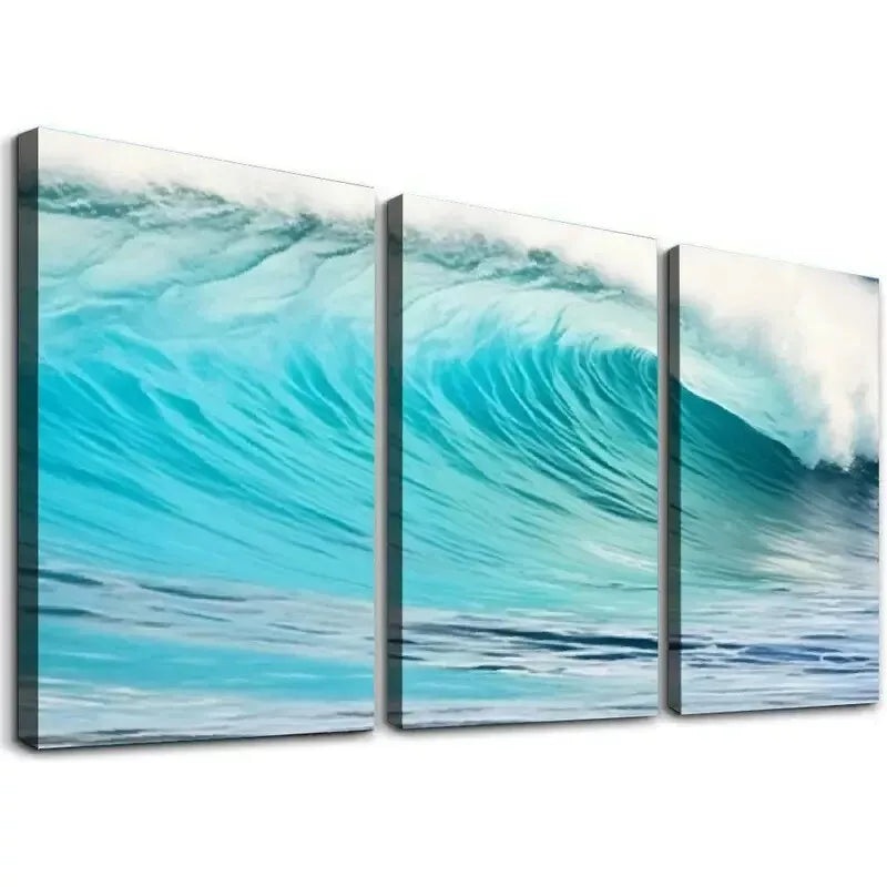 3pcs Aesthetic Turquoise Waves at Sandy Beach Wall Art Set Canvas Framed 40x60cm - High Quality Print 100% Australian Made Wall Canvas Ready to Hang