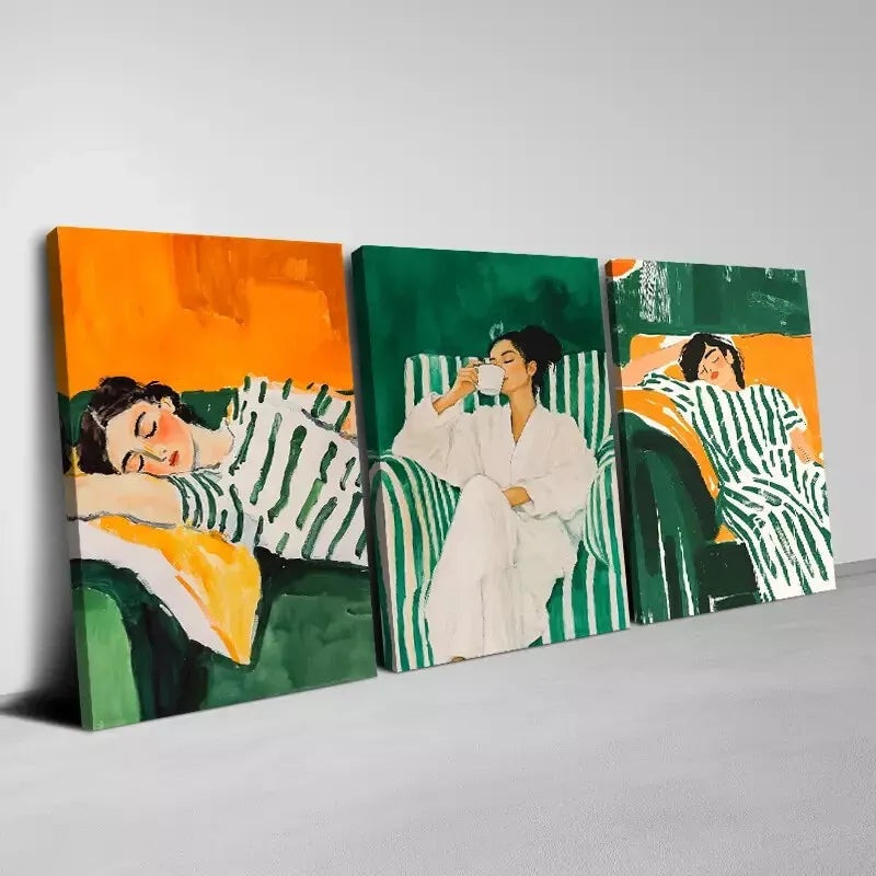3pcs Beautiful Colorful Women's Rest Painting Wall Art Set Canvas Framed 40x60cm - High Quality Print 100% Australian Made Wall Canvas Ready to Hang