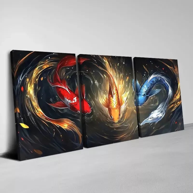3pcs Beautiful Red Golden Blue Koi Swimming Wall Art Set Canvas Framed 40x60cm - High Quality Print 100% Australian Made Wall Canvas Ready to Hang
