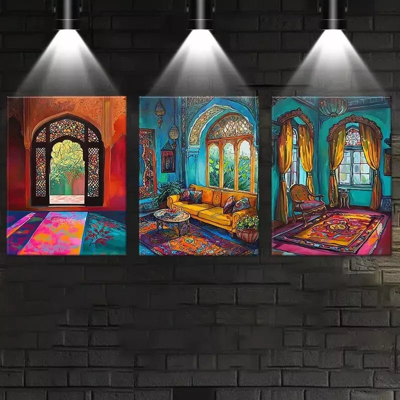 3pcs Beautiful Traditional Indian Architecture Wall Art Set Canvas Framed 40x60cm - High Quality Print 100% Australian Made Wall Canvas Ready to Hang