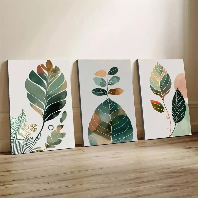 3pcs Bohemian Mid-Century Modern Style Wall Art Set Canvas Framed 40x60cm - High Quality Print 100% Australian Made Wall Canvas Ready to Hang