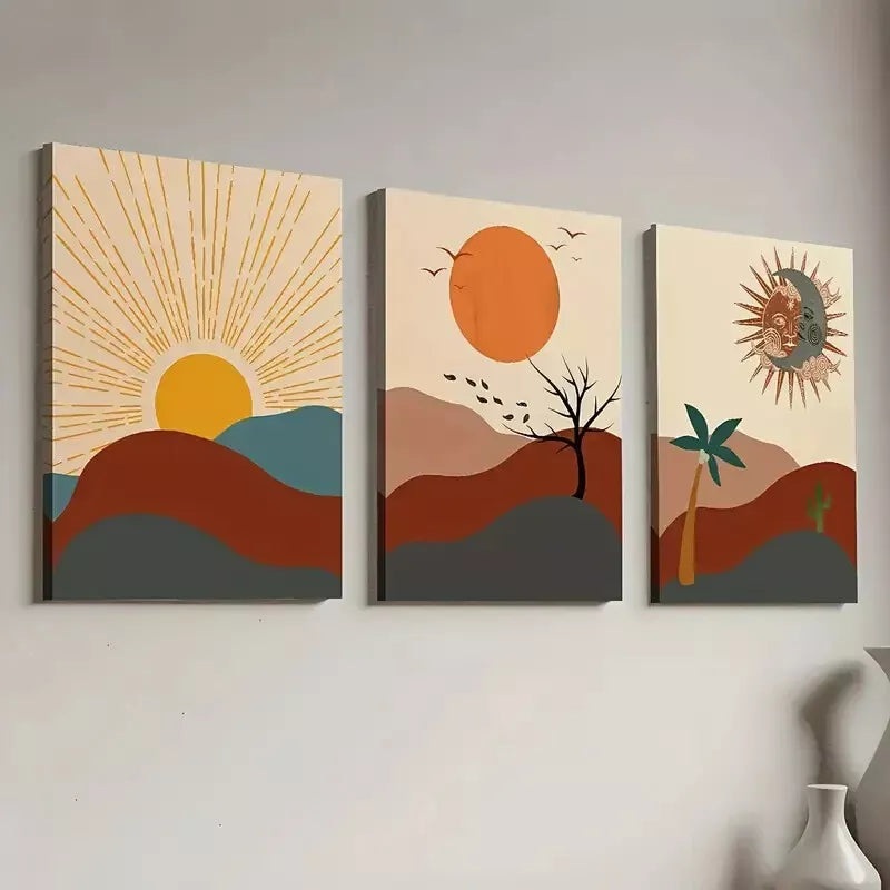 3pcs Bohemian Modern Abstract Landscape Wall Art Set Canvas Framed 40x60cm - High Quality Print 100% Australian Made Wall Canvas Ready to Hang