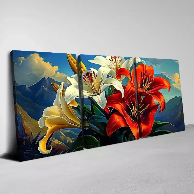 3pcs Charming Abstract Color Modern Florals Mountains Wall Art Set Canvas Framed 40x60cm - High Quality Print 100% Australian Made Wall Canvas Ready to Hang