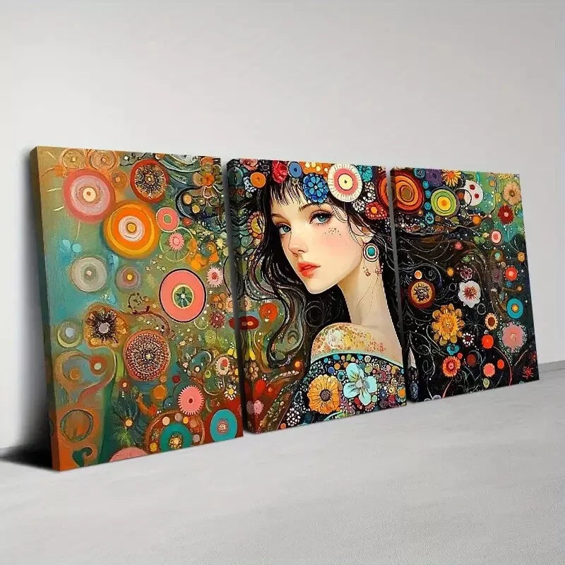 3pcs Charming Fashion Abstract Women with Floral Wall Art Set Canvas Framed 40x60cm - High Quality Print 100% Australian Made Wall Canvas Ready to Hang