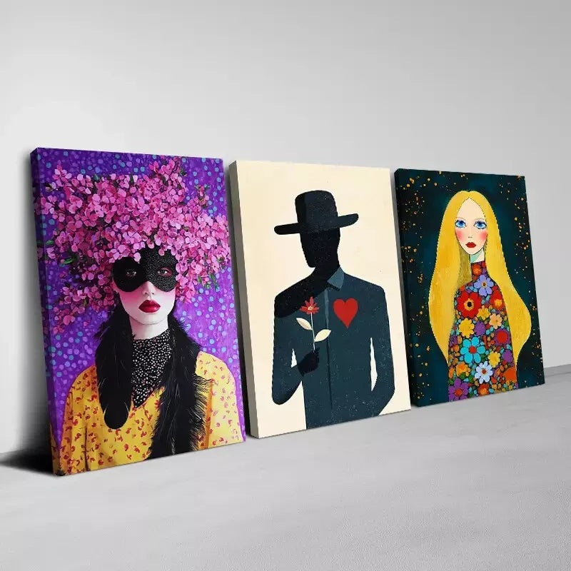 3pcs Charming Modern Abstract Colorful Art Wall Art Set Canvas Framed 40x60cm - High Quality Print 100% Australian Made Wall Canvas Ready to Hang