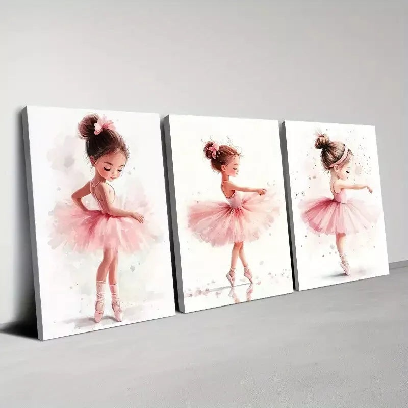 3pcs Charming Vintage Ballet Dancer Watercolor Wall Art Set Canvas Framed 40x60cm - High Quality Print 100% Australian Made Wall Canvas Ready to Hang