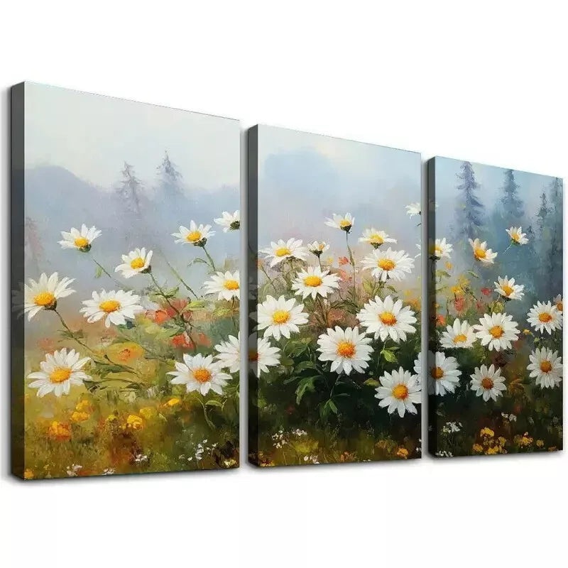 3pcs Classic Daisy Wildflower Countryside Lands Wall Art Set Canvas Framed 40x60cm - High Quality Print 100% Australian Made Wall Canvas Ready to Hang