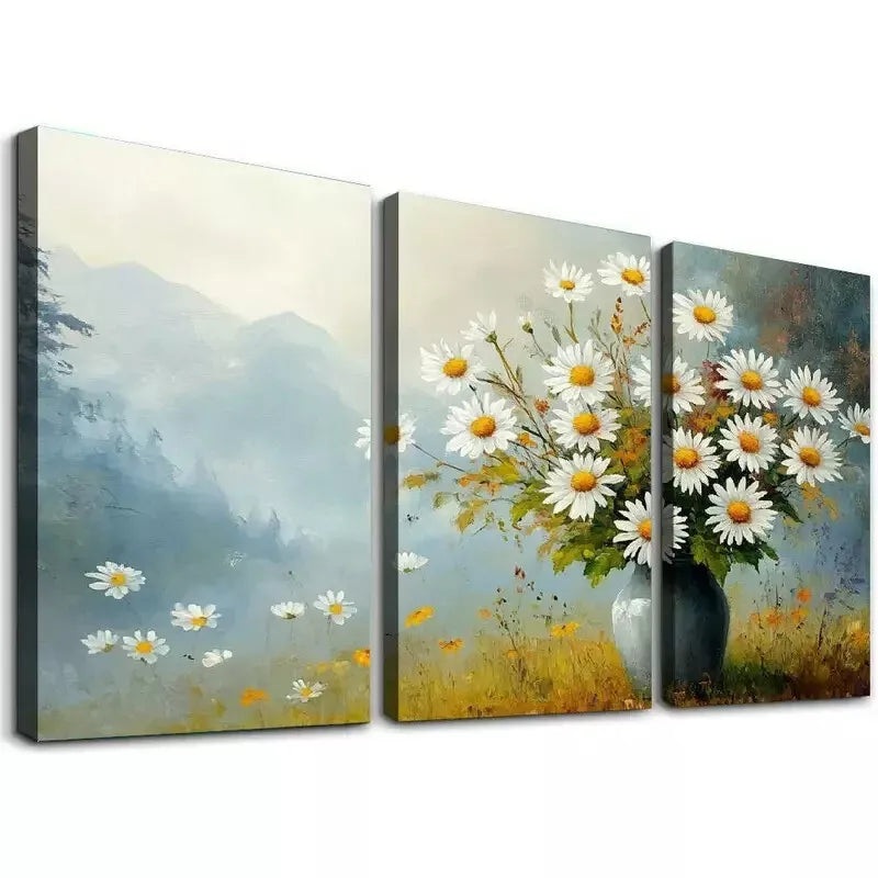 3pcs Classic Daisy Wildflowers & Countryside Wall Art Set Canvas Framed 40x60cm - High Quality Print 100% Australian Made Wall Canvas Ready to Hang
