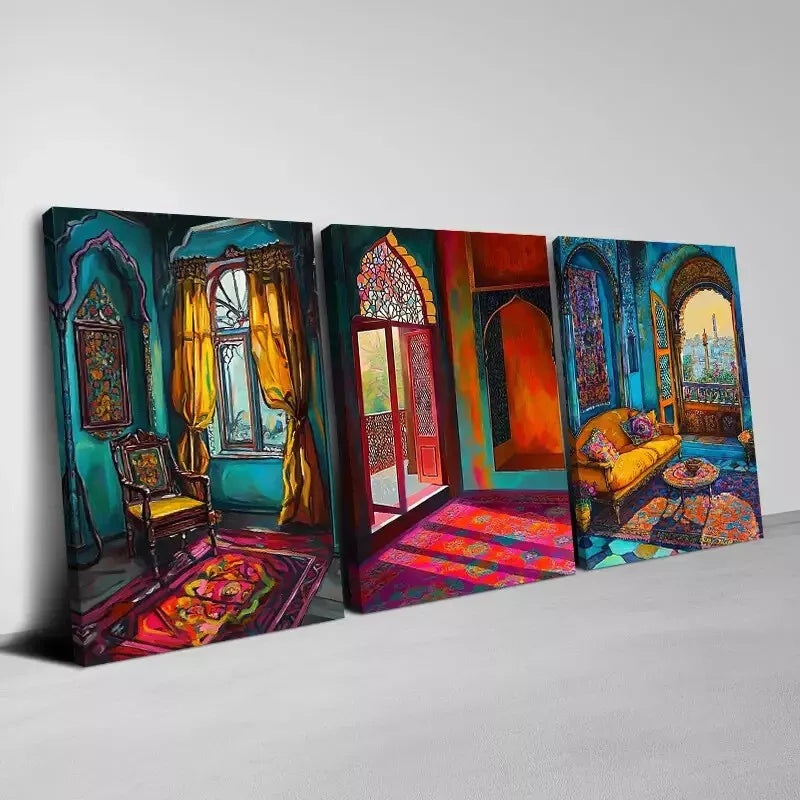 3pcs Colorful Beautiful Indian Architecture Wall Art Set Canvas Framed 40x60cm - High Quality Print 100% Australian Made Wall Canvas Ready to Hang