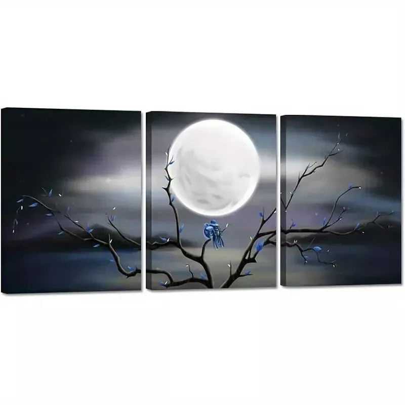 3pcs Creative Elegant Full Moon Love Birds Wall Art Set Canvas Framed 40x60cm - High Quality Print 100% Australian Made Wall Canvas Ready to Hang