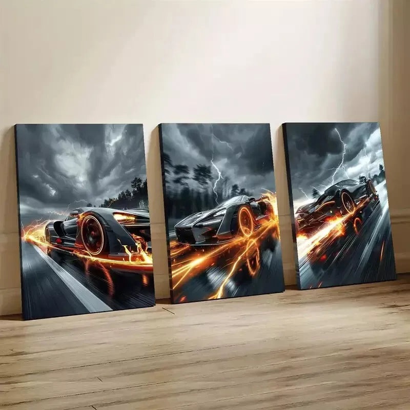 3pcs Creative Elegant Sports Car at Night Wall Art Set Canvas Framed 40x60cm - High Quality Print 100% Australian Made Wall Canvas Ready to Hang