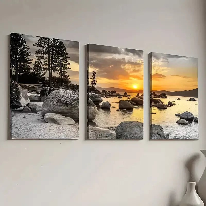 3pcs Decorative Lakeside Natural Scenery Wall Art Set Canvas Framed 40x60cm - High Quality Print 100% Australian Made Wall Canvas Ready to Hang
