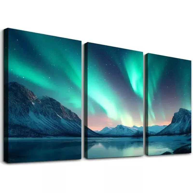 3pcs Decorative Northern Lights Above The Ocean Wall Art Set Canvas Framed 40x60cm - High Quality Print 100% Australian Made Wall Canvas Ready to Hang