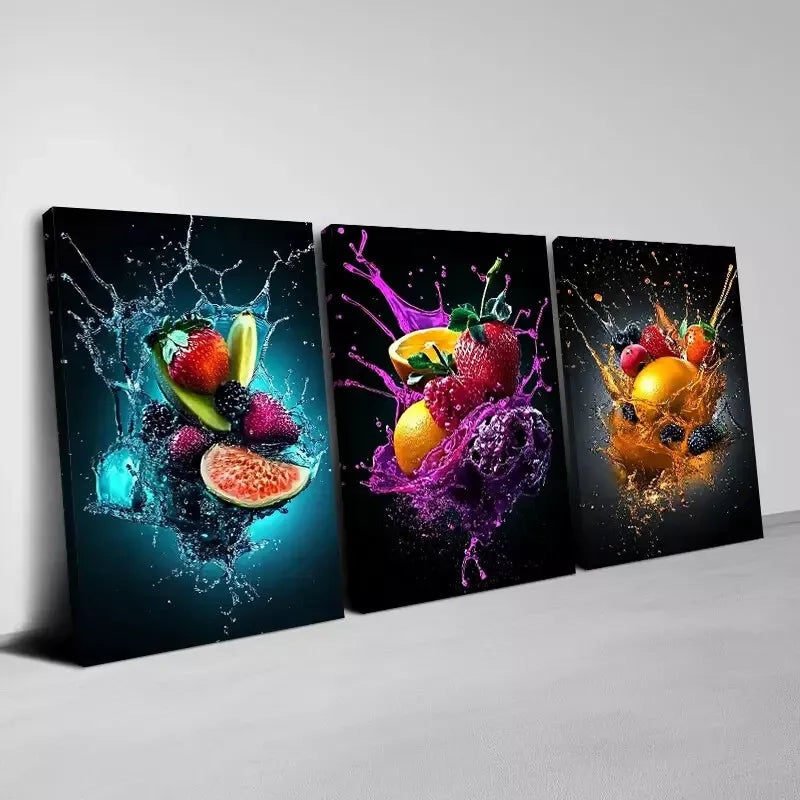 3pcs Delicious Colorful Abstract Fruits Wall Art Set Canvas Framed 40x60cm - High Quality Print 100% Australian Made Wall Canvas Ready to Hang