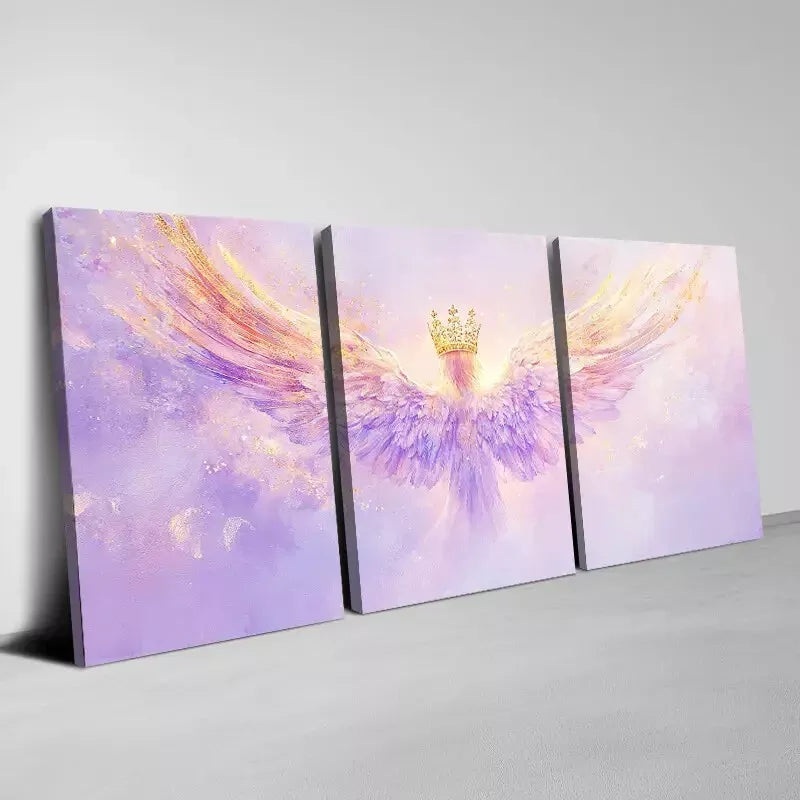 3pcs Elegant and Beautiful Angel with gold Clown Table Wall Art Set Canvas Framed 40x60cm - High Quality Print 100% Australian Made Wall Canvas Ready to Hang