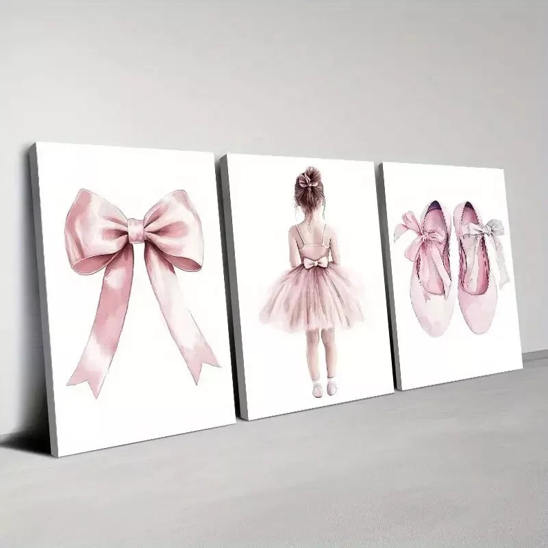 3pcs Elegant Dancer Shoes With Bows Wall Art Set Canvas Framed 40x60cm - High Quality Print 100% Australian Made Wall Canvas Ready to Hang