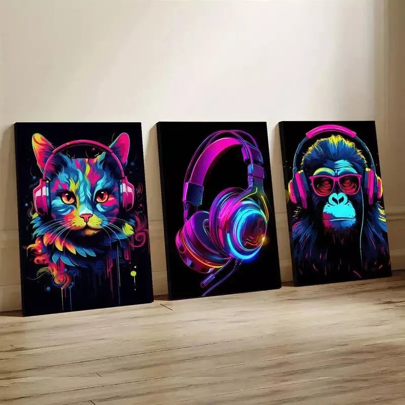 3pcs Elegant Decorative Graffiti Gaming Wall Art Set Canvas Framed 40x60cm - High Quality Print 100% Australian Made Wall Canvas Ready to Hang