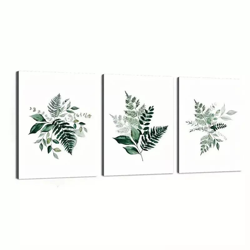 3pcs Elegant Foliage Watercolor Green Leaf Wall Art Set Canvas Framed 40x60cm - High Quality Print 100% Australian Made Wall Canvas Ready to Hang