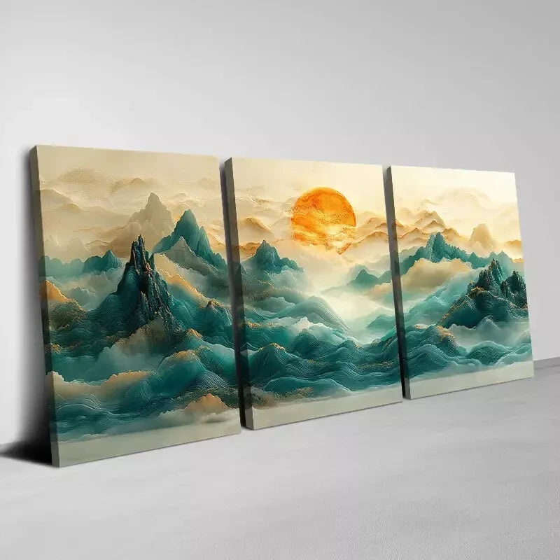 3pcs Enchanting Abstract Misty Mountains Scenery Wall Art Set Canvas Framed 40x60cm - High Quality Print 100% Australian Made Wall Canvas Ready to Hang