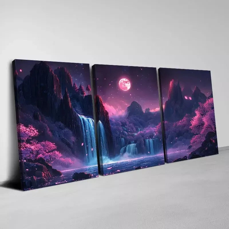 3pcs Enchanting Cherry Blossoms And Waterfalls Wall Art Set Canvas Framed 40x60cm - High Quality Print 100% Australian Made Wall Canvas Ready to Hang