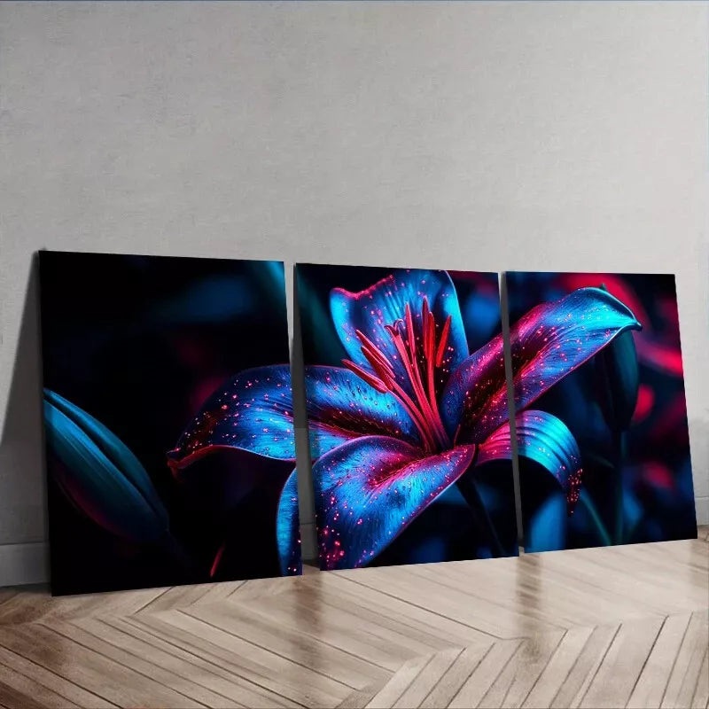 3pcs  3pcs Lily Flowers Nature Dark Background Wall Art Set Canvas Framed 40x60cm - High Quality Print 100% Australian Made Wall Canvas Ready to Hang