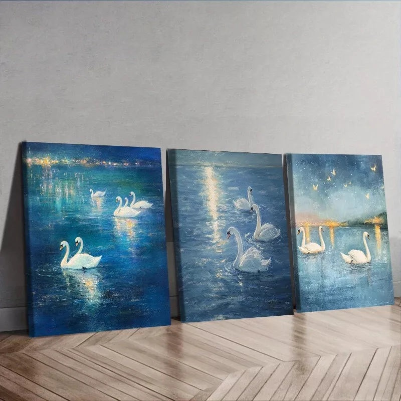 3pcs A Group Of Swans In The Water  Wall Art Set Canvas Framed 40x60cm - High Quality Print 100% Australian Made Wall Canvas Ready to Hang